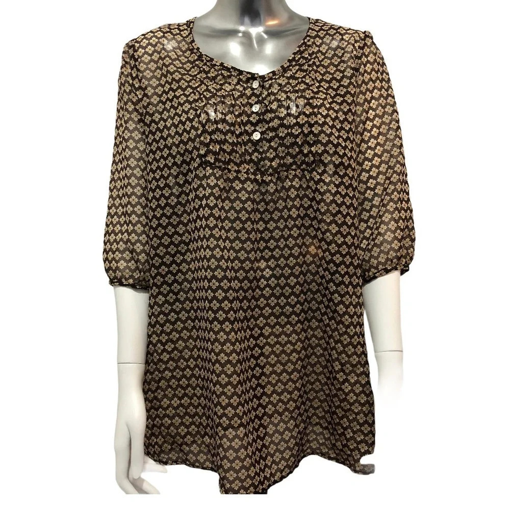 🛍️3/$40 Maternity Tunic  Top Brown Floral Thyme Maternity Size Medium